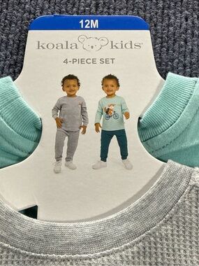 Koala Kids 4-Piece Pajama Set in Gray and Mint